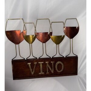 Metal VINO Wine Glasses Wall Decor Metalic colors, 18x17 Wall Art Wine Italian